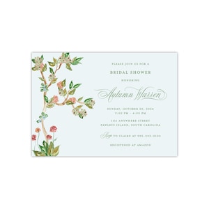 Printed Floral Shower Invitation, Watercolor Monogram Crest, Fall Bridal Brunch Luncheon, Garden Party, Classic Chic Grandmillennial