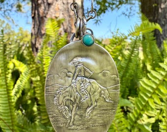 RARE** Antique Western Sterling Cowboy & Bronco Pendant - Heavier Rope Textured 18” Sterling Chain Included