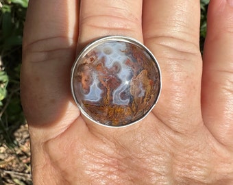 San Carlos Moss Agate Sterling  Ring - Finished in Your Size