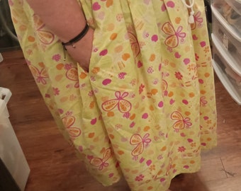 Flower Plus-Size Adjustable Hippie Skirt with Pockets Cottagecore Yellow 1x - 5x Upcycled