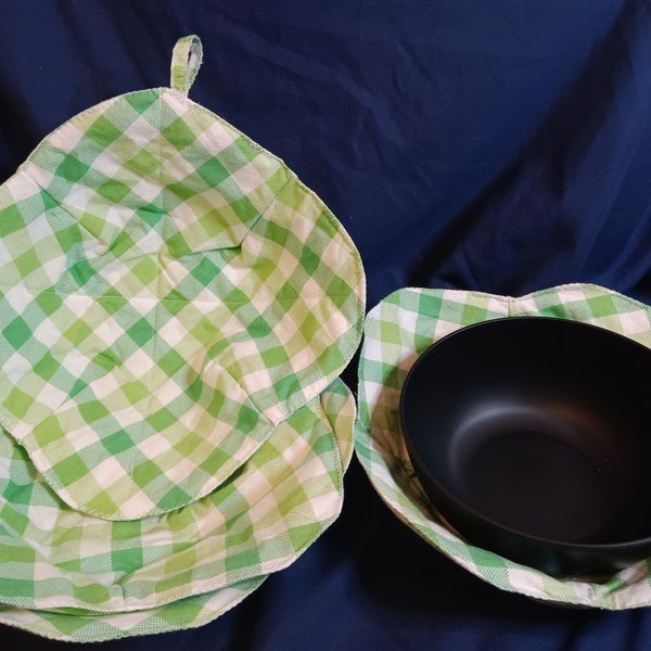 Bowl Cozy Green Plaid Large 11 inch Microwavable 100% Cotton Upcycled