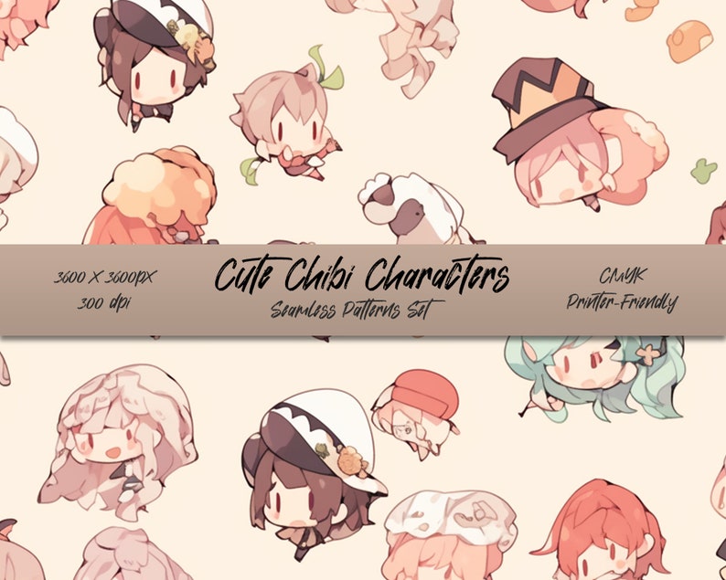 Cute Chibi Characters | Seamless Pattern | Arts and Craft | DIY ...