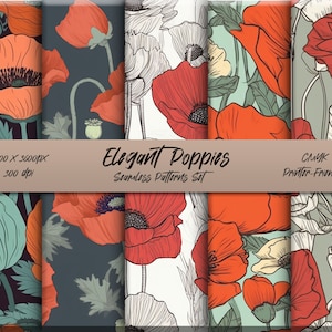 Elegant Poppies | Seamless Pattern | Arts and Craft | DIY | Digital Download Pattern | Commercial License