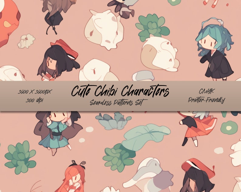 Cute Chibi Characters | Seamless Pattern | Arts and Craft | DIY ...