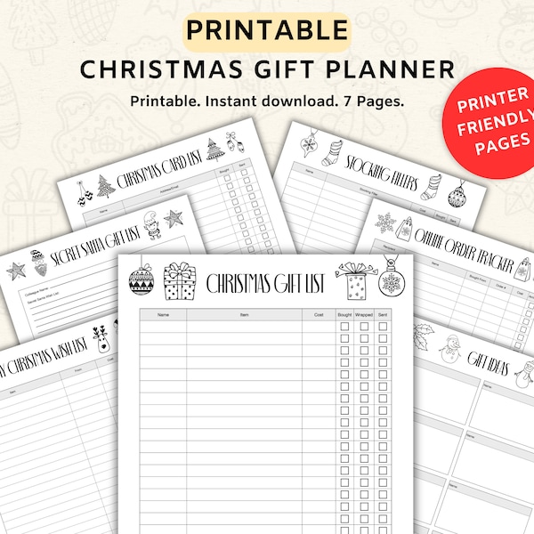 Christmas Planner Printable | Gift Tracker | Christmas Gift List, Gift Budget, Xmas Planner, Christmas To Do List, Holiday Gift Planner