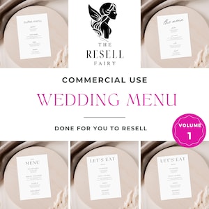 Wedding Menu Template, PLR Minimalist Wedding Template Bundle for Canva with Resell Rights, Wedding PLR, Commercial use