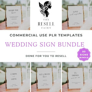 Minimalist Wedding Sign Bundle PLR, Editable Wedding Sign Templates, PLR Minimalist Wedding Template Bundle for Canva with Resell Rights S1