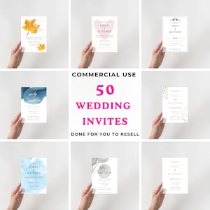 50 Dfy Wedding Invitations Template, PLR Wedding Invitation, PLR Minimalist Wedding Template Bundle for Canva with Resell Rights