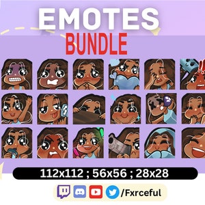 MEGA BUNDLE 18 EMOTES| Brown Hair| Blue | Brown Skin | Twitch Emotes | Cute Kawaii Stream Assets | Chibi Style | Affordable and High Quality