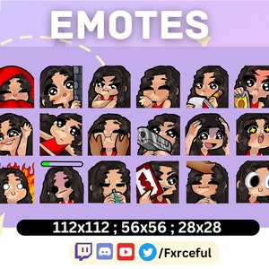 MEGA BUNDLE 18 EMOTES| Curly Black Hair| Fair Skin Vitiligo | Twitch Emotes | Cute Stream Assets | Chibi Style | Affordable and High Quality