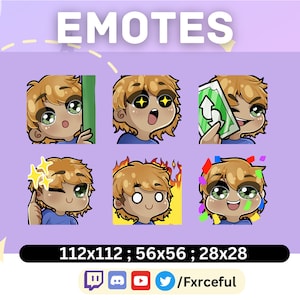 Blond Shaggy Hair | Blue | Green eyes | Twitch Emotes | Cute Kawaii Stream Assets | Chibi Style | Affordable and High Quality