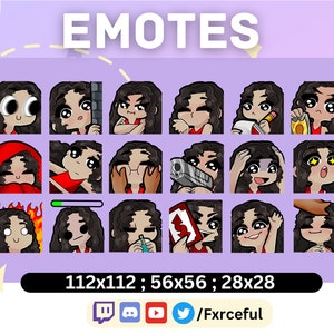 MEGA BUNDLE 18 EMOTES| Curly Black Hair| Fair Skin | Twitch Emotes | Cute Stream Assets | Chibi Style | Affordable and High Quality
