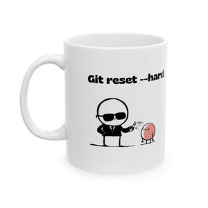 Funny Git Reset Mug – Minimalist Tech Cartoon Cup for Developers & Programmers