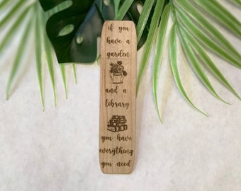 Engraved Maple Wood Garden Library Bookmark, Reading Accessory