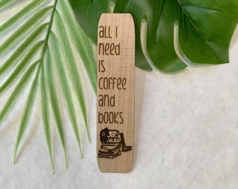 Engraved Maple Wood Coffee Bookmark, Reading Accessory