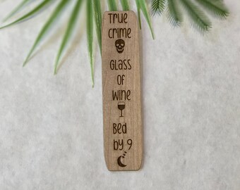 Engraved Maple Wood Crime Wine Bookmark, Reading Accessory