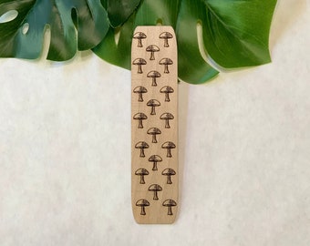 Engraved Maple Wood Mushroom Bookmark, Reading Accessory