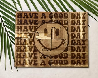 Coaster Set - Puzzle Wooden Happy Face Smile Have a Good Day