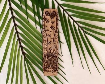 Engraved Maple Wood Mermaid Bookmark, Reading Accessory