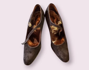 Designer Ralph Lauren Black Suede High Heel Mary Jane Strap Shoes/Pumps