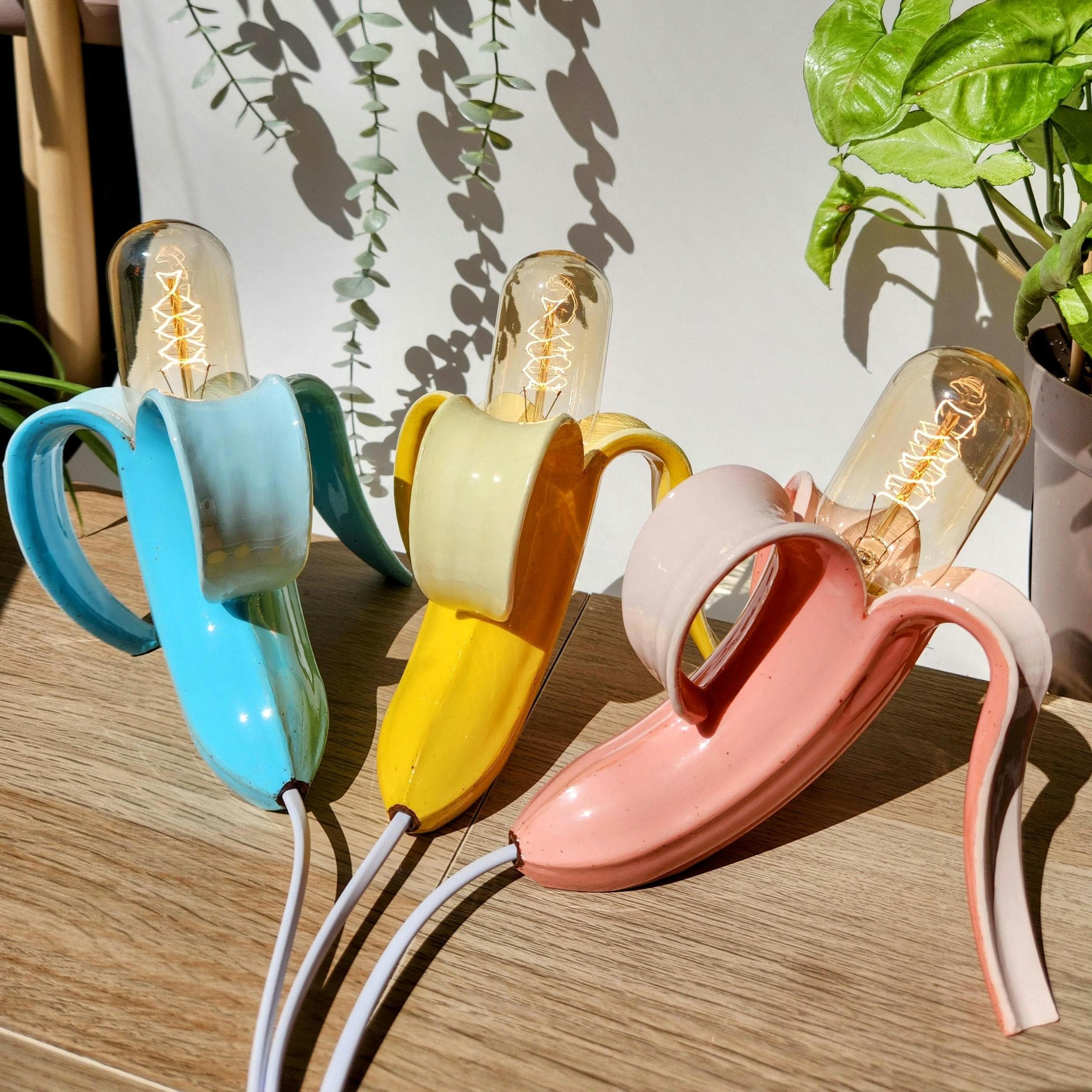 Hand-painted Banana Lamp: Edison Bulb, Quirky Desk Light With US
