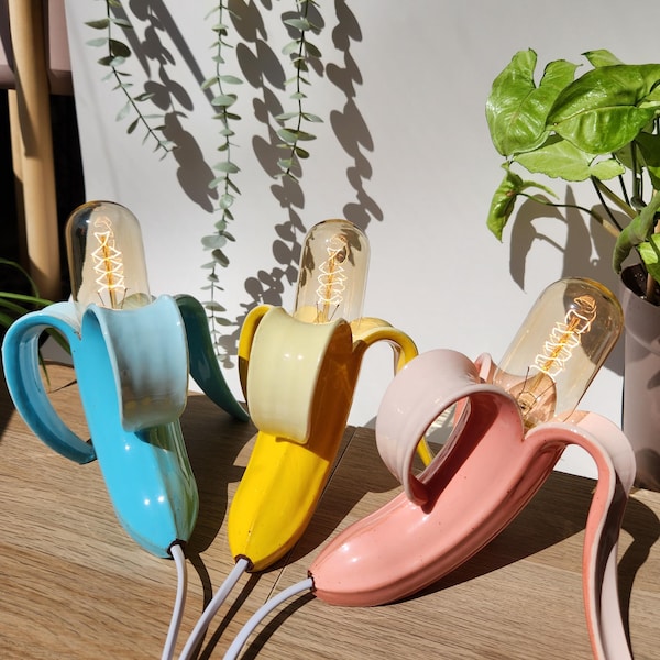 Lámpara de plátano pintada a mano: luz nocturna con bombilla Edison, divertida decoración de escritorio - Enchufe estadounidense