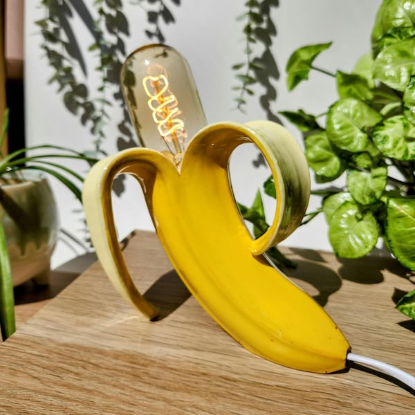 Hand-Painted Banana Lamp: Edison Bulb, Quirky Desk Light with US Plug