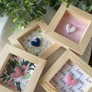 Handmade Mini Wooden Clay Heart Shadow Box Frames | Romantic Home Decor & Gift Idea