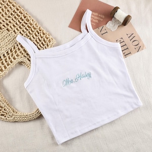 Embroidered Spaghetti Strap Tank Top, Mrs. Tank Top, Bridal Tank Top, Engagement Gift, Bridal Tshirt, Bachelorette Party Tank, Bridal Outfit