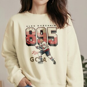Maillot 895 goal Alex Ovechkin, t-shirt graphique légende star du hockey sur glace, t-shirt fanatique de sport, sweat à capuche ras du cou LNH Legend