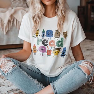 Read Shirt, Cartoon School Supplies Tshirt, Book Lovers Kids Tee, Library Fun Teacher Life Kindergarten Crewneck Sweatshirt Hoodie