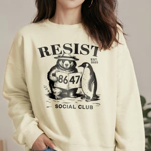 Resist Shirt, Cartoon Bear Penguin Reading Tshirt, Wildlife Conservation Tee, Social Club 8647 Crewneck Sweatshirt Hoodie