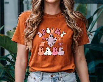 Cute Spooky Babe T-Shirt|Halloween Ghost Design|Halloween Graphic Tee|Spooky Babe Ghost Shirt|Halloween Vibes Shirt