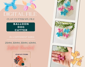 File STL per cutter in argilla polimerica a forma di cane palloncino: orecchini fai da te (download digitale) 4 misure