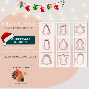 Polymer Clay Cutter STL File, Christmas Bundle, Nine Different Styles, Digital File, Stud Clay Cutters, Earring STL, Digital STL, 4 Sizes