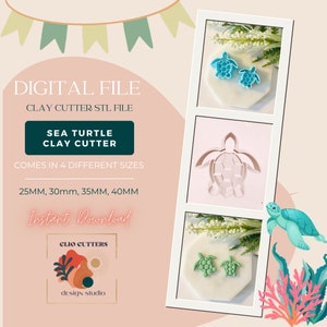 Polymer Clay Cutter STL File, Sea Turtle Cutter, Digital File, Turtle Clay Cutter, Earring STL, Digital STL, 4 Sizes