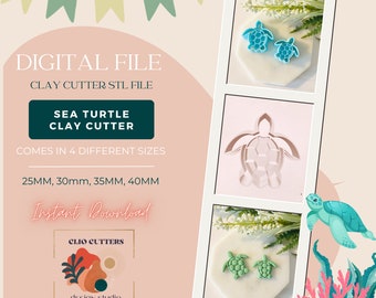 Sea Turtle Polymer Clay Cutter STL File: Earring Size (Digital Download)