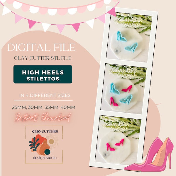 Polymer Clay Cutter STL File, Stilettos Cutter, Digital File, High Heels Clay Cutter, Earring STL, Digital STL, 4 Sizes