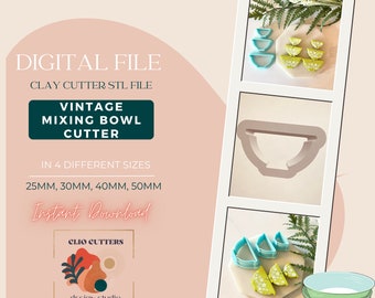 Vintage Mixing Bowl Clay Cutter STL File: Retro Baking Dish (Digital File) 4 Sizes