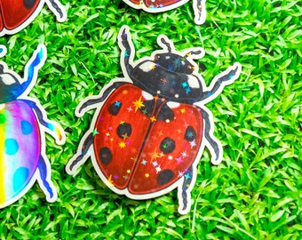 Ladybug Holograph Sticker / handmade artist vinyl sticker / nature stationery