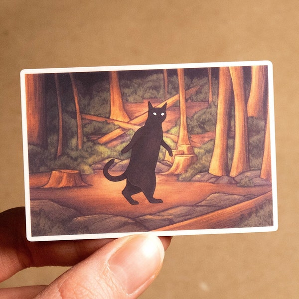 Catsquatch / vinilo adhesivo de artista hecho a mano / adhesivo de criptozoología
