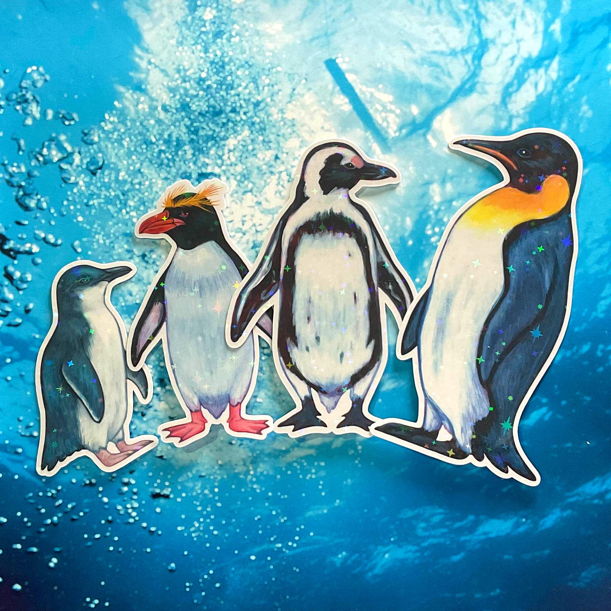 ホログラフィックペンギンステッカー / 皇帝ペンギン + マカロニ