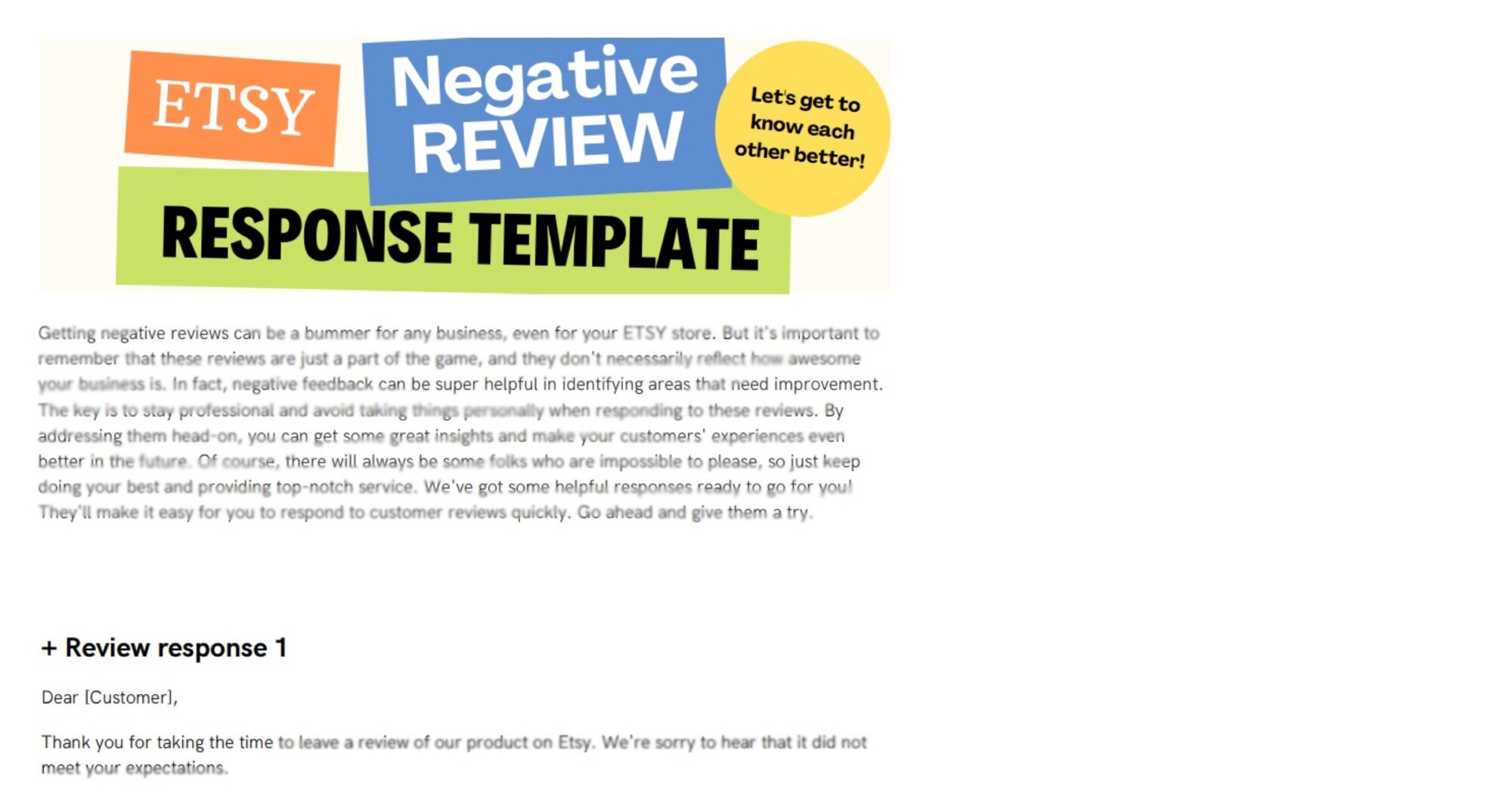 EYST Negative Review Response Template Etsy EYST Negative Review Response Template Etsy