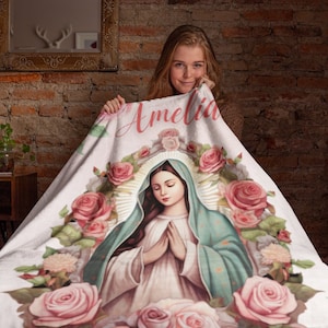 Personalized Velveteen Plush Blanket of the Our Lady of Guadalupe, Our Lady of Guadalupe Blanket, Catholic Gift, Baptism, First Communion
