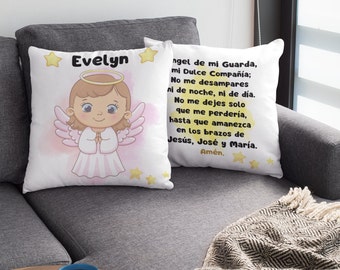 Personalized Pillow, Angel de la Guarda Pillow, Christmas Gift for Girls, Catholic Gift, Baptism Gift, Custom Gift,Catholic Gift for Girl