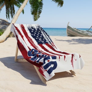 Personalized Beach Towel, Spring Break Towel, Personalized Beach Cloth, American Flag, Pool Beach Towel, Summer, Custom Gift,Patriotic Towel