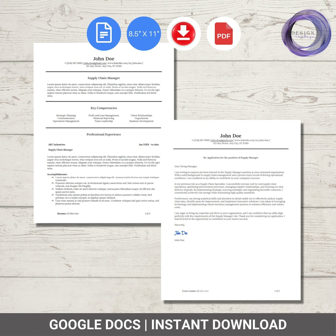 Simple Resume Template Google Docs | Editable Cover Letter - Etsy