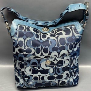 Vintage COACH Chelsea Blue Signature Optic Hobo Shoulder Bag Purse Handbag Jacquard Leather Etsy