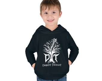 Toddler Pullover Fleece Hoodie Darkest Thought Lightning Tree White Logo