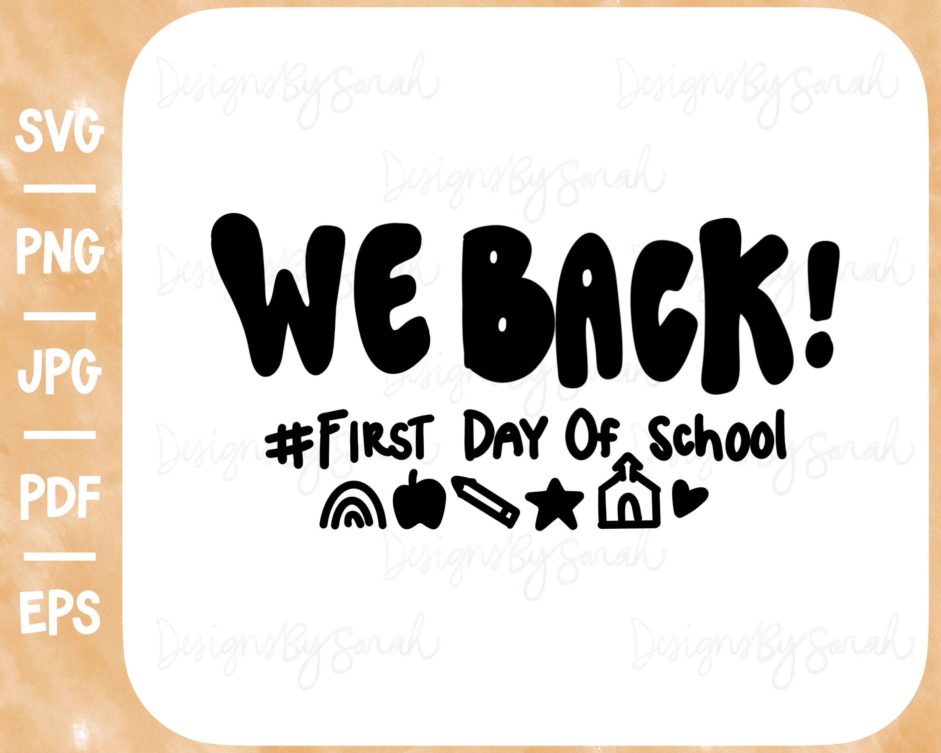 We Back! First Day of School SVG, Hand Drawn Design (Digital Download)